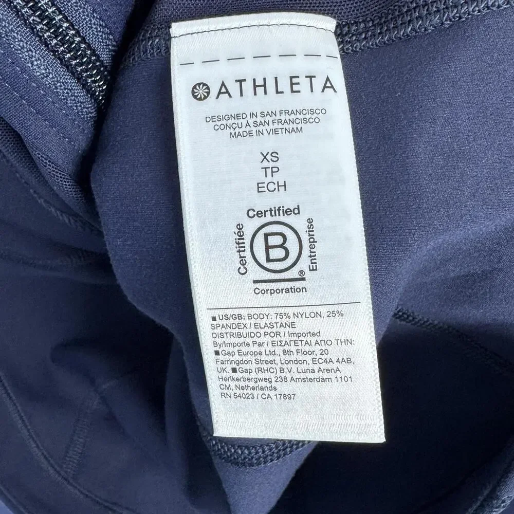 Athleta XS Navy Performance Full Zip Jacket Thumbholes Activewear - Picture 7 of 7